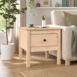 Solid Wood Pine Side Table with Drawer Storage Brown 50x50x49cm End Table