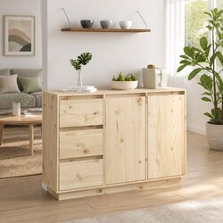 Solid Wood Pine Sideboard Brown Storage Cabinet 2 Doors 3 Drawers Bedroom