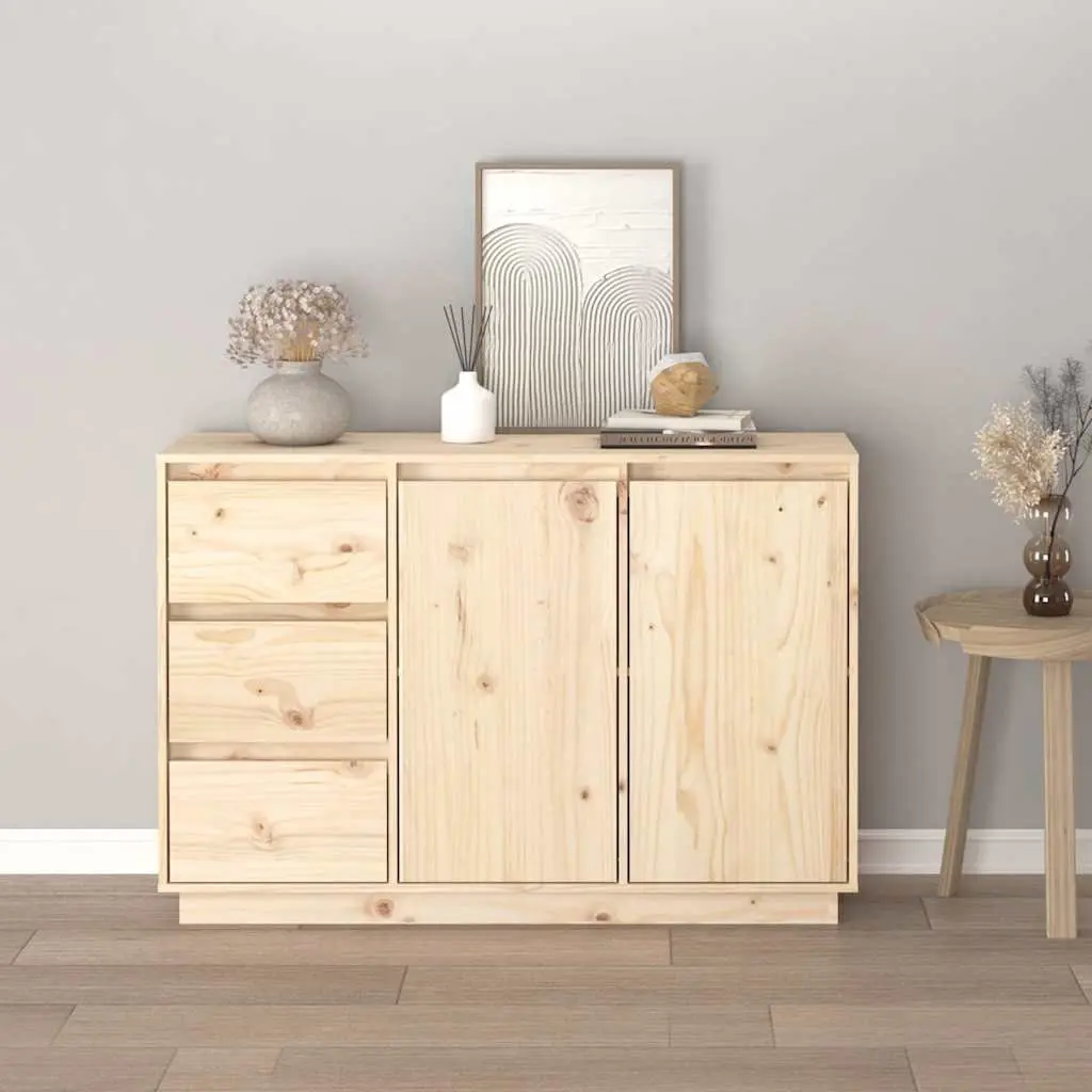 Solid Wood Pine Sideboard Brown Storage Cabinet 2 Doors 3 Drawers