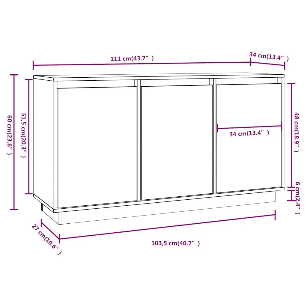 Sideboard Solid Wood Pine Storage Cabinet 111x34x60 cm Brown