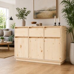 Solid Pine Wood Sideboard 111x36x75 cm Brown Floating Storage Cabinet Drawers