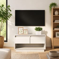 TV Cabinet White Solid Wood Pine 74x34x40 cm Wooden Storage Unit with Drawers