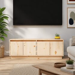TV Cabinet Solid Wood Pine 110x34x40 cm Brown Storage Unit with Doors