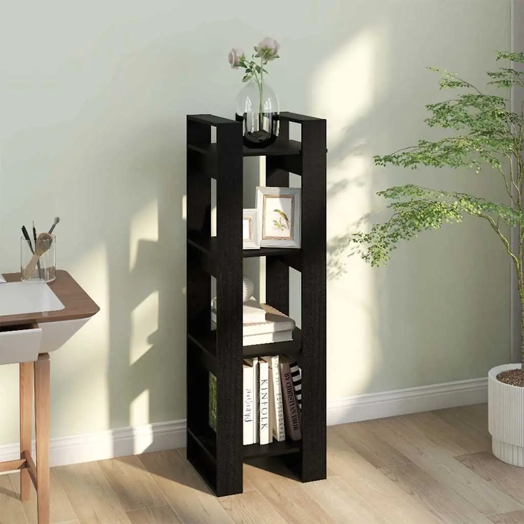 Book Cabinet Room Divider Solid Pine Wood Black Bookshelf Storage Shelving Unit