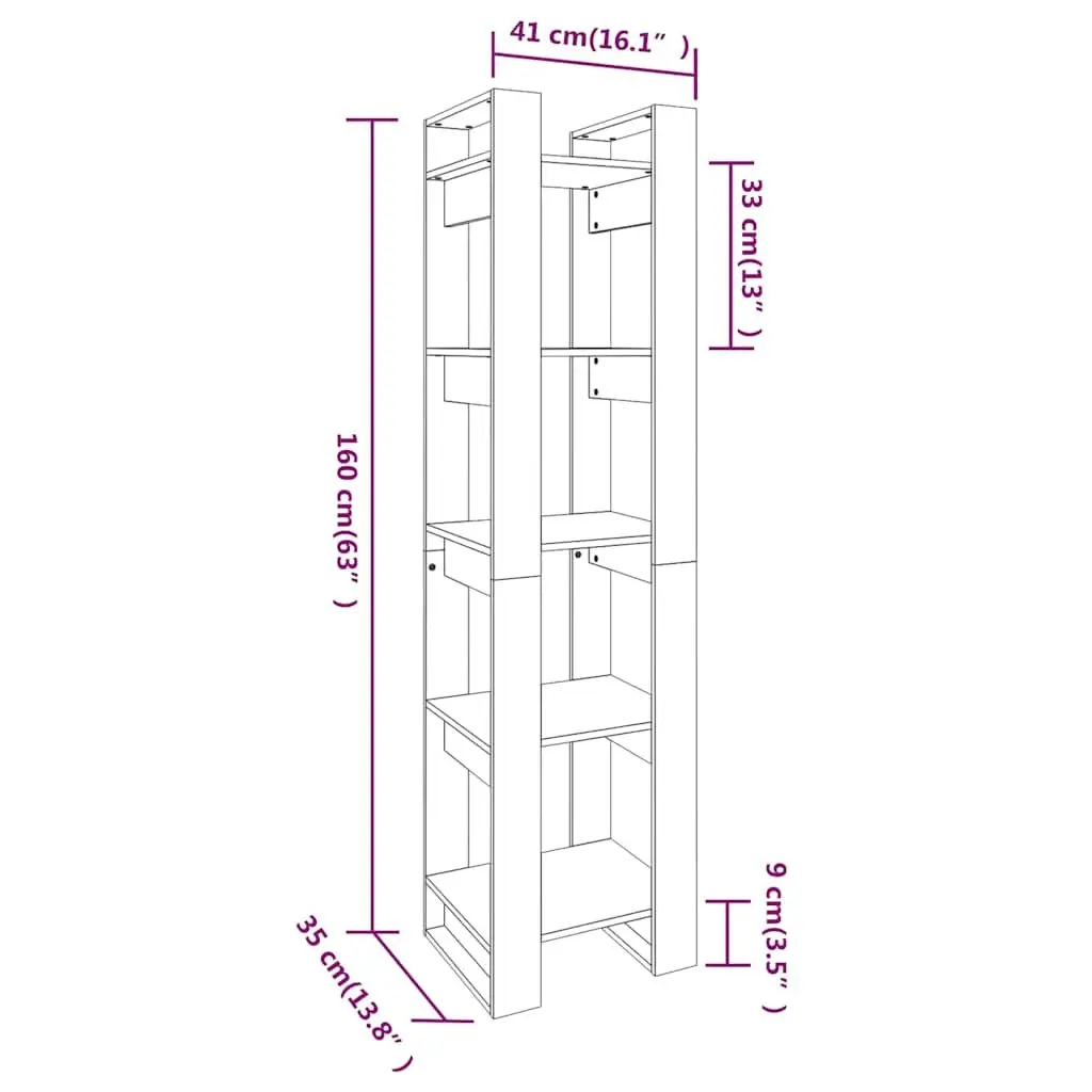 Book Cabinet Room Divider Solid Pinewood 41x35x160cm Brown