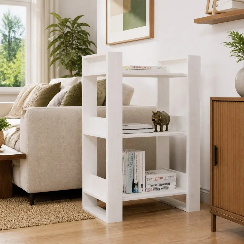Book Cabinet Room Divider Solid Pine Wood White Shelving Storage Organiser