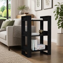 Solid Wood Pine Book Cabinet Room Divider Black 60x35x91 cm Storage Bookshelf