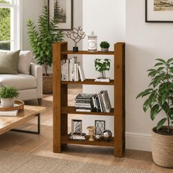 Book Cabinet Room Divider 80x35x125cm Solid Pine Wood Storage Bookshelf Brown