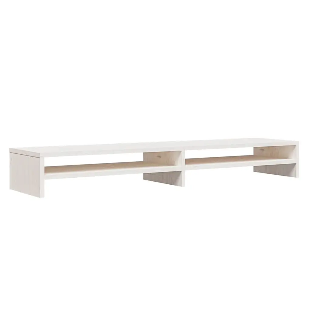 Monitor Stand White Solid Wood Pine Desk Riser Storage Shelves 100x24x13cm