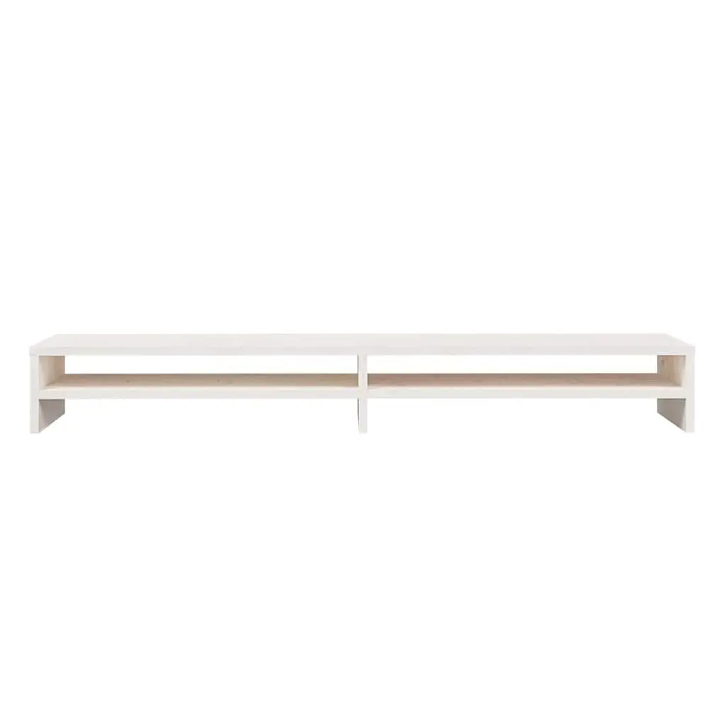 Monitor Stand White Solid Wood Pine Desk Riser Storage Shelves 100x24x13cm