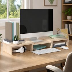 Monitor Stand Wooden Riser 60x24x10.5cm Solid Pine Desk Organiser Storage Shelf