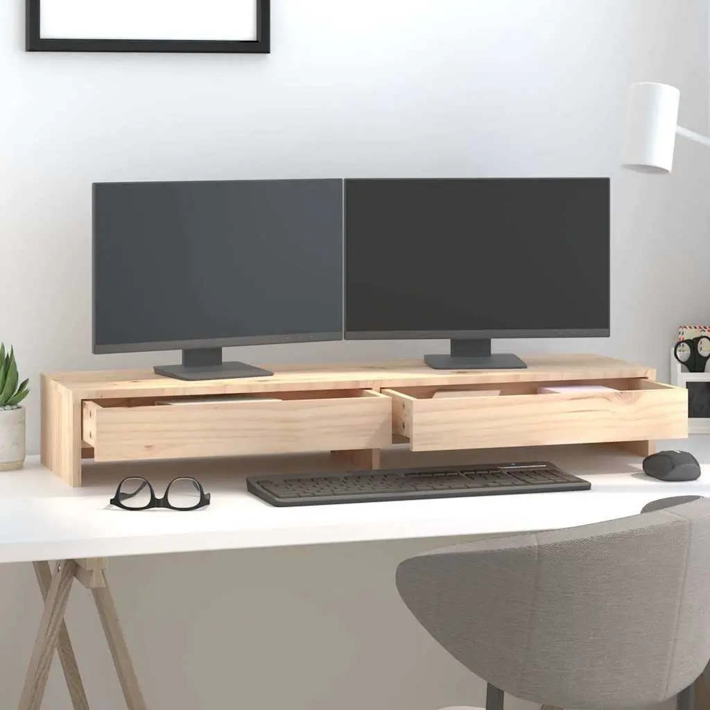 Monitor Stand Riser Solid Pine Wood 100x27x15cm Brown