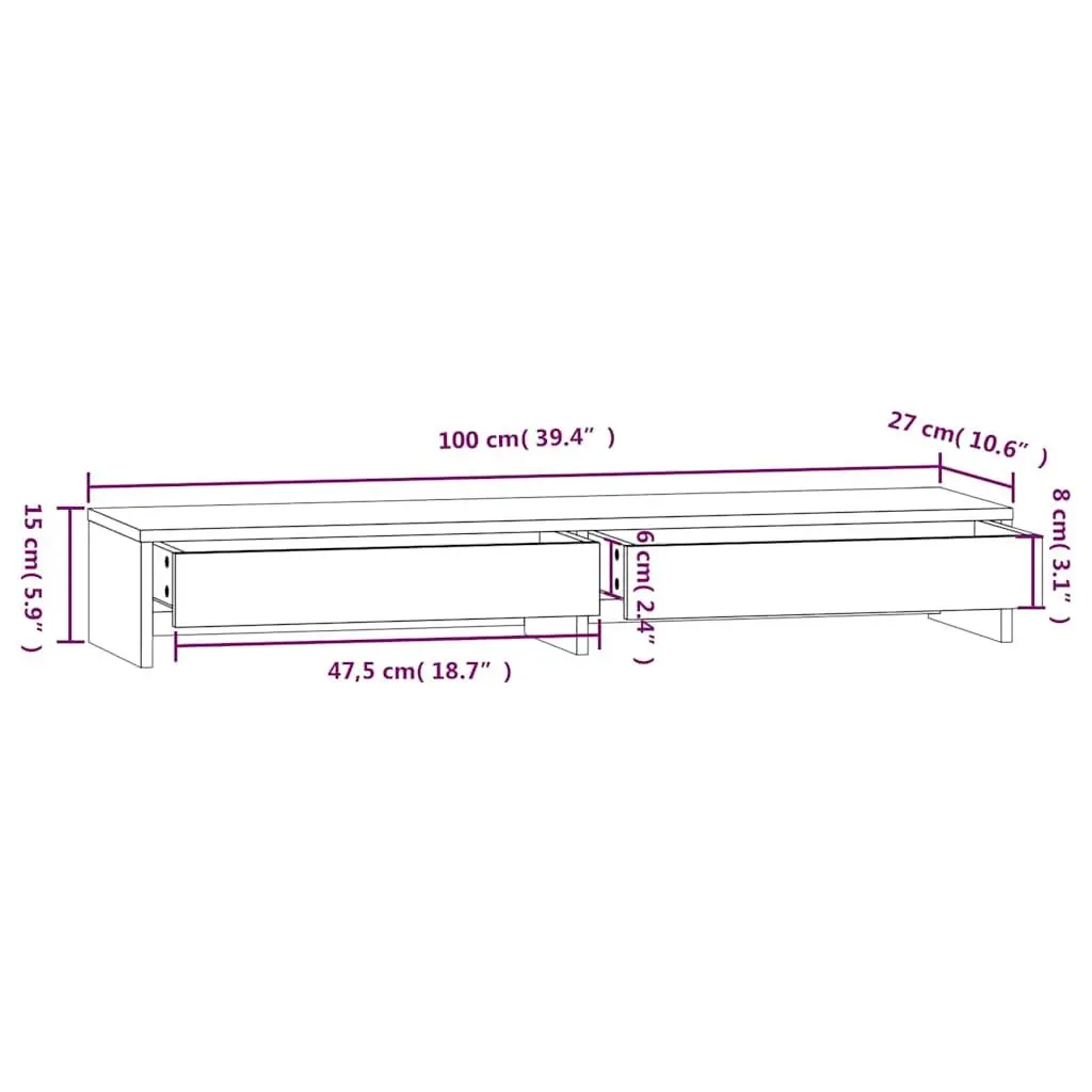 Monitor Stand Riser Solid Pine Wood 100x27x15cm Brown