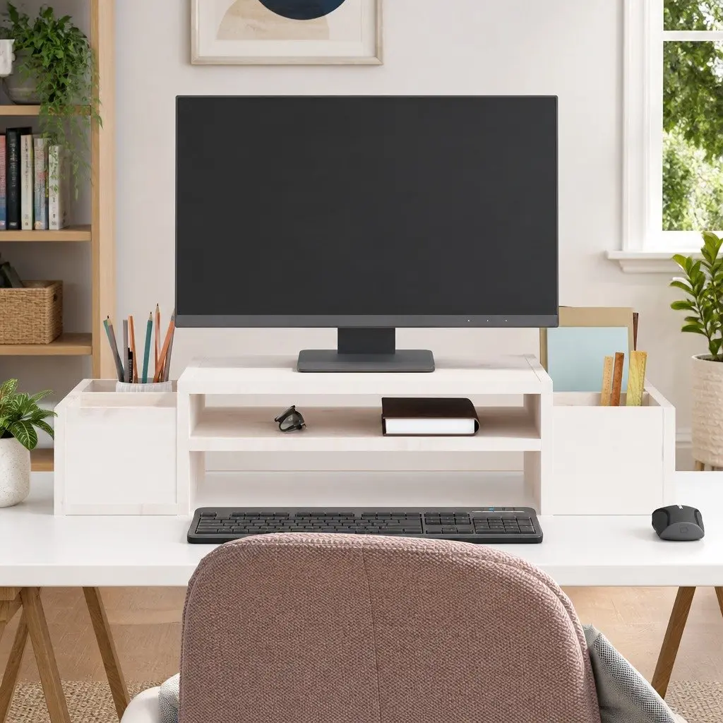 Monitor Stand White 70x27.5x15 cm Solid Pine Wood Computer Riser with Storage
