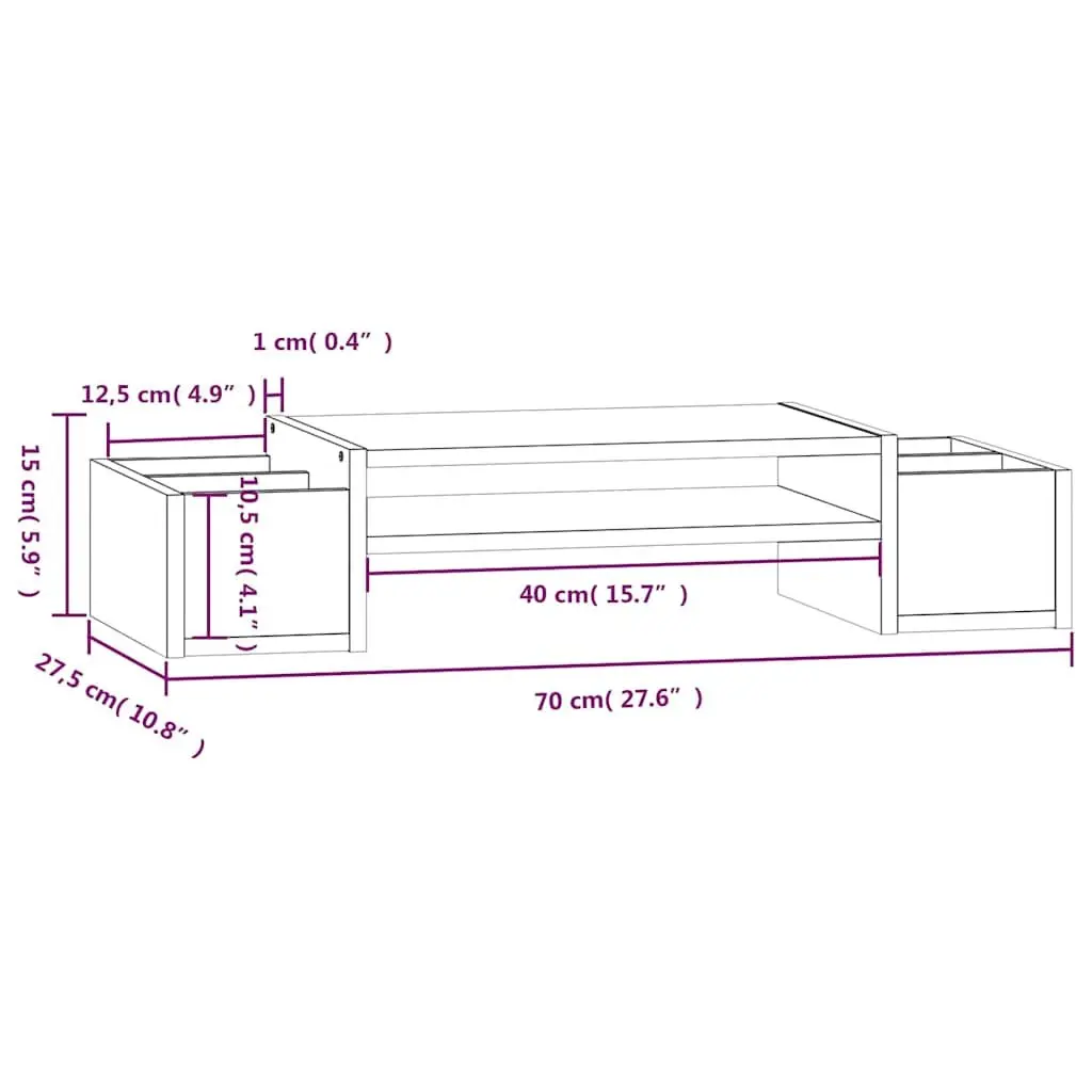 Monitor Stand White 70x27.5x15 cm Solid Pine Wood Computer Riser with Storage