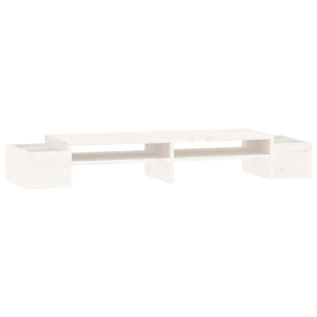 Monitor Stand Solid Pine Wood White 100x27.5x15 cm with Storage for Monitors and Multimedia Devices