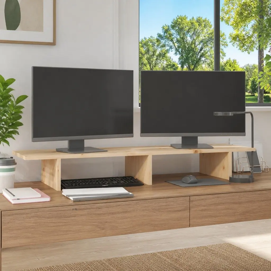 Monitor Stand Solid Wood Pine Computer Riser 100x27x15cm Storage Desk Organizer