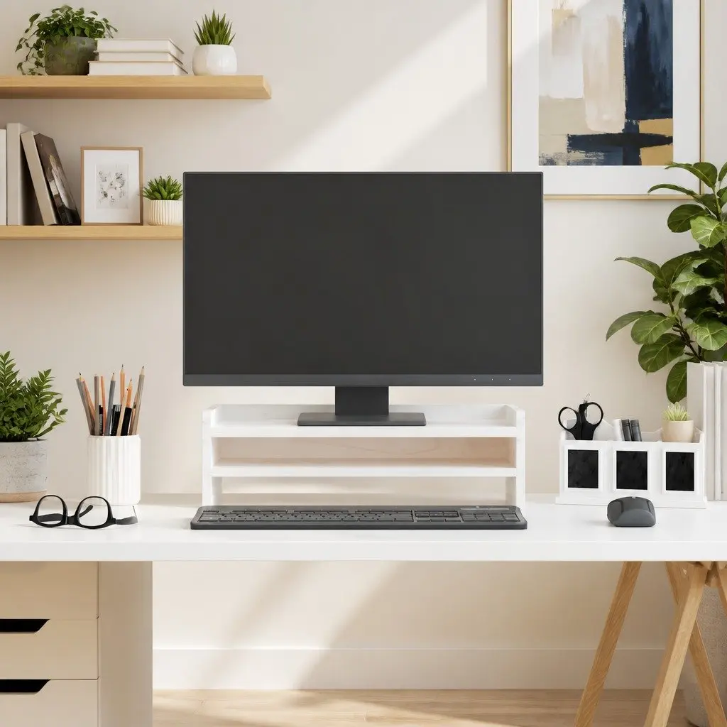 Monitor Stand White 50x24x16 cm Solid Wood Pine Computer Riser Storage Desk