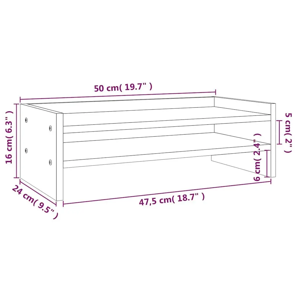 Monitor Stand Solid Pine Wood Ergonomic 50x24x16 cm White