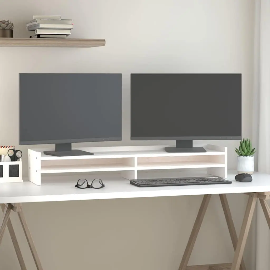 Monitor Stand Solid Pine Wood White 100x24x16cm Desktop Riser for Computer Keyboard