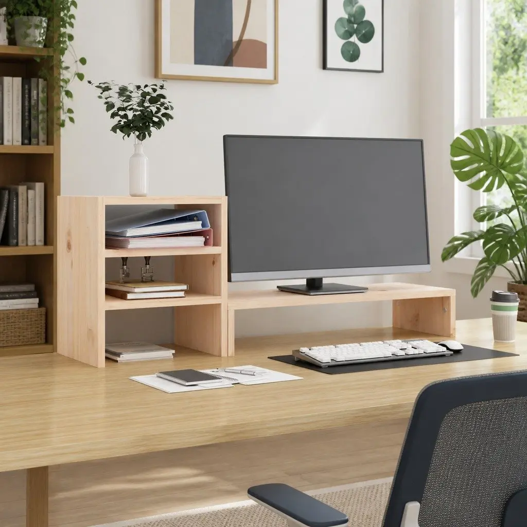 Monitor Stand 81x20x30 cm Solid Wood Pine Brown Computer Desk Riser Storage