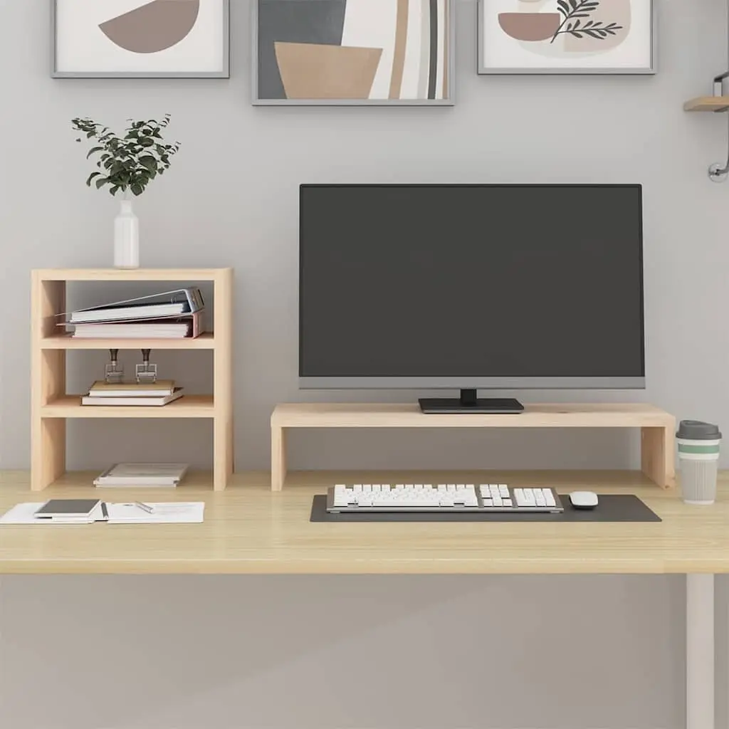 Monitor Stand Solid Pine Wood Brown 81x20x30 cm Desk Riser with Storage