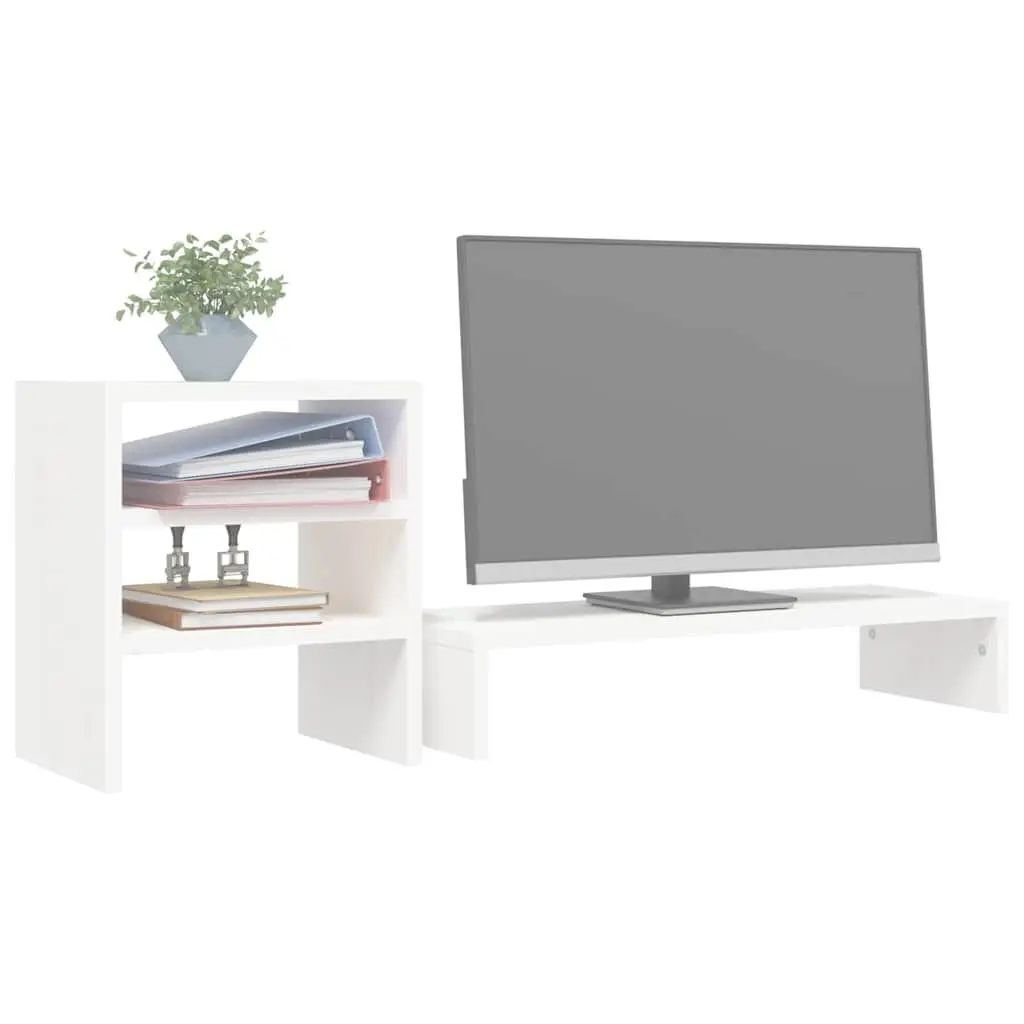 Monitor Stand White Solid Wood Pine Computer Riser Desk Organizer Storage Shelf