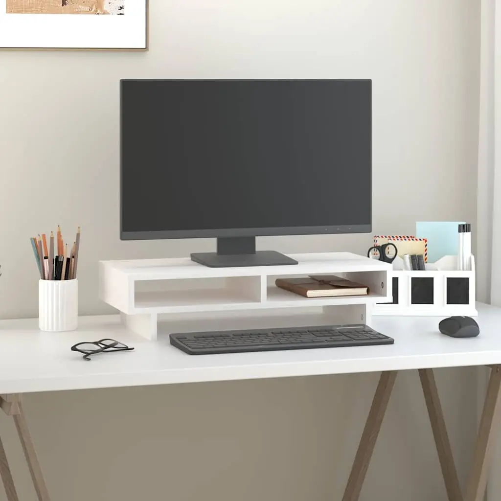 Monitor Stand White 60x27x14 cm Computer Riser Wooden Desk Organiser Storage