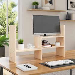 Wooden Monitor Stand Riser Adjustable 39-72cm Solid Pine Storage Desk Computer