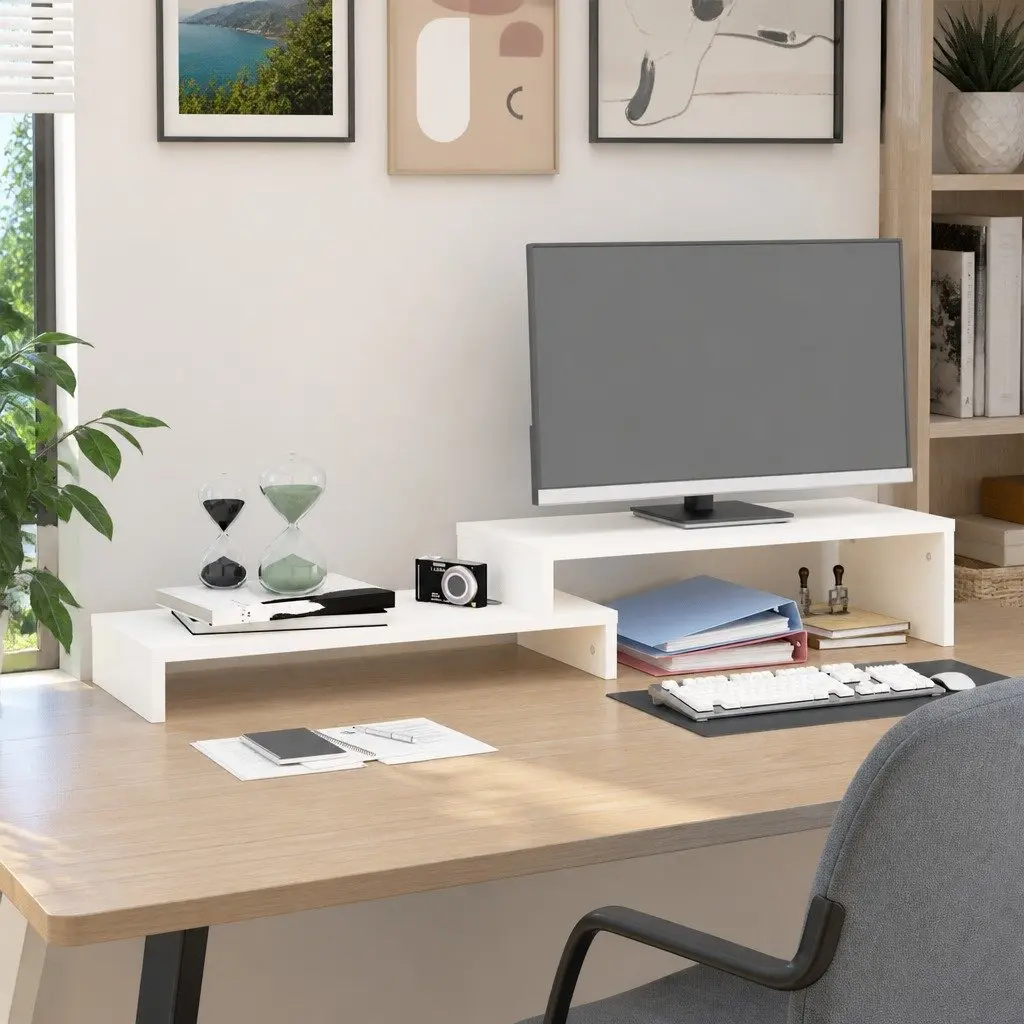 Monitor Stand Wooden Adjustable 52-101cm White Pine Riser Storage Computer Desk
