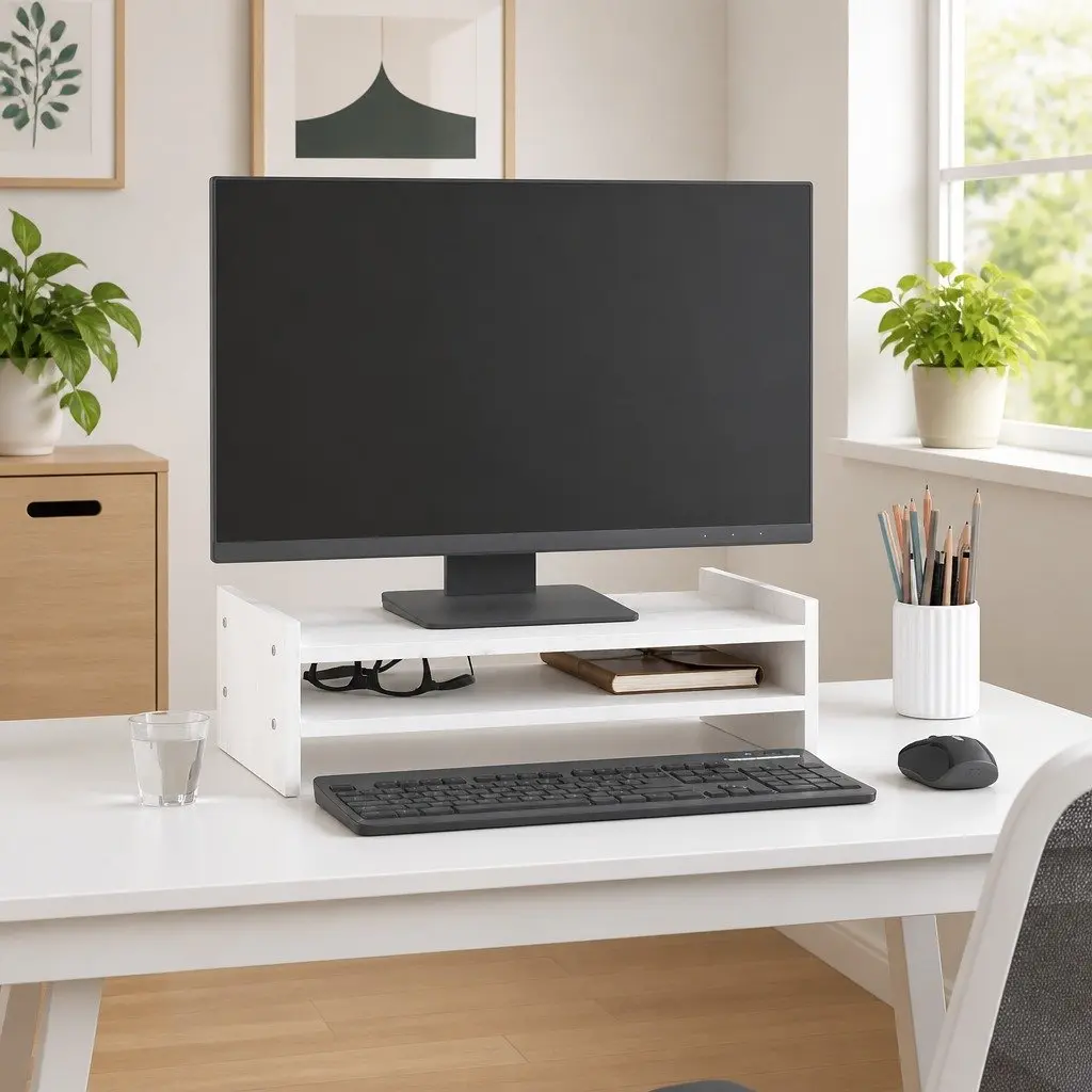 Wooden Monitor Stand White 50x27x15 cm Solid Pine Wood Computer Riser Desk