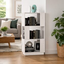 Book Cabinet Room Divider White Solid Pine Wood Shelving Storage Bookcase