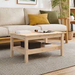 Solid Wood Pine Coffee Table Brown Wooden Living Room Furniture Storage Shelf