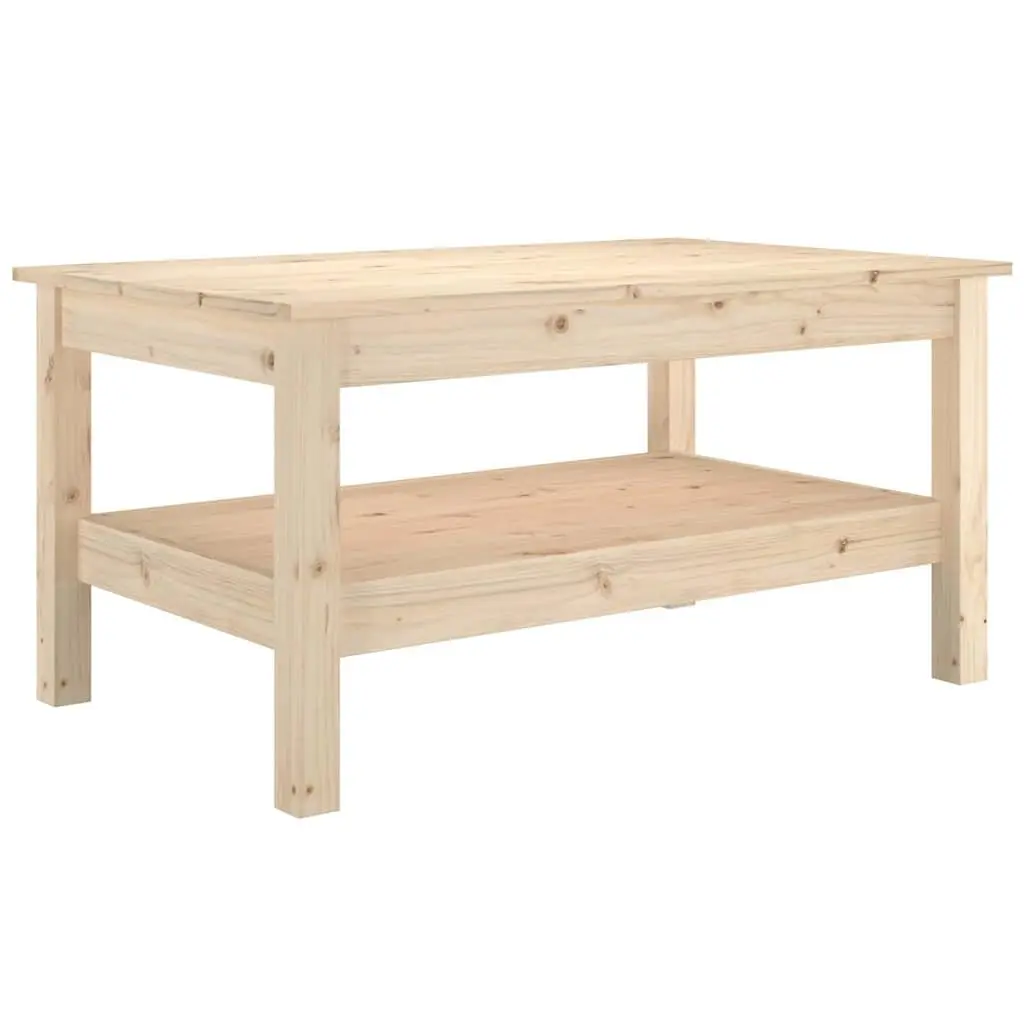 Coffee Table Solid Pine Wood Construction Brown with Storage Shelf