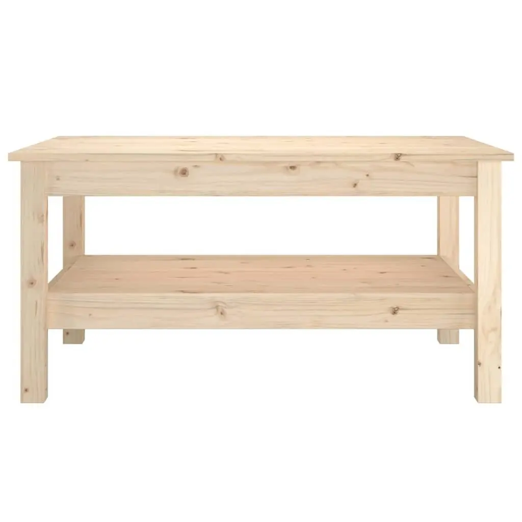 Coffee Table Solid Pine Wood Construction Brown with Storage Shelf