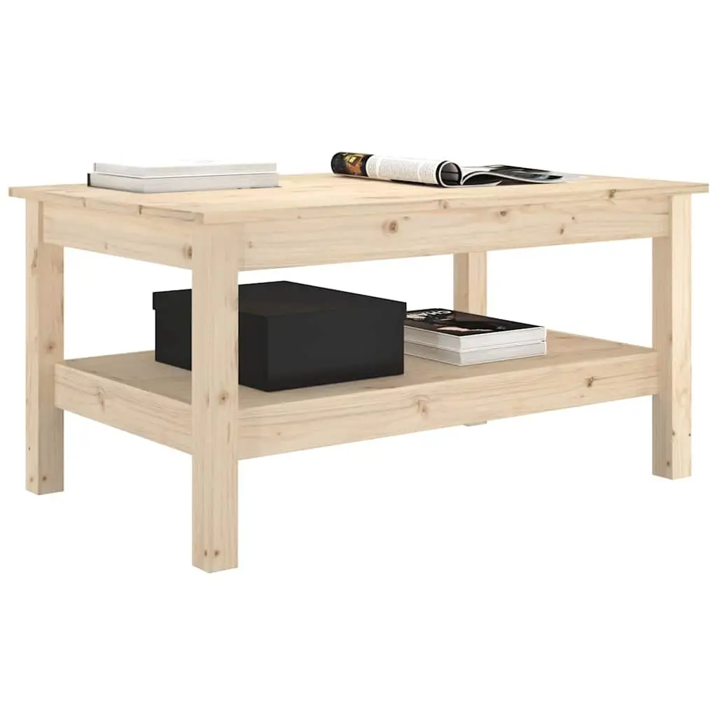 Coffee Table Solid Pine Wood Construction Brown with Storage Shelf
