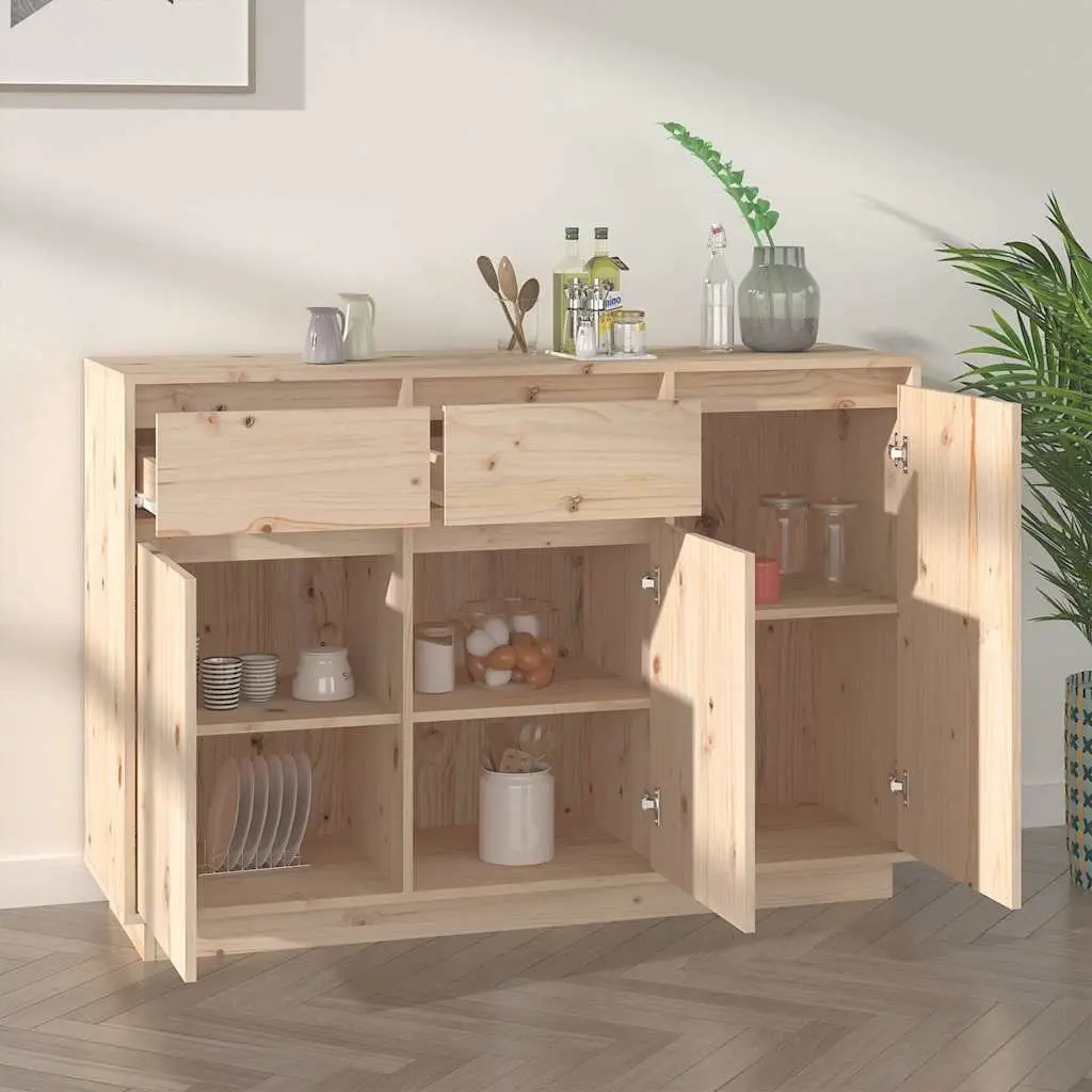 Sideboard Cabinet Solid Pine Wood Storage Buffet 110cm Brown 2 Drawers