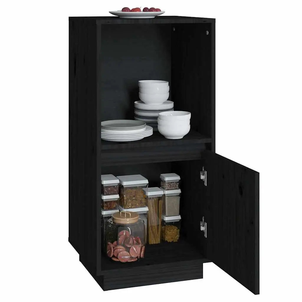 Sideboard Black Solid Pine Wood Modern Storage Cabinet 38W x 35D x 80H cm