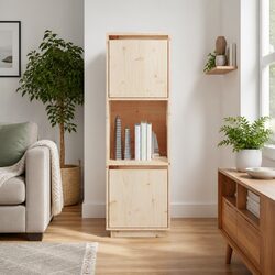 Highboard Solid Wood Pine Cabinet 38x35x117cm Brown Sideboard Storage Furniture