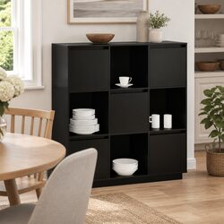 Highboard Black 110.5x35x117 cm Solid Wood Storage Cabinet with 5 Doors