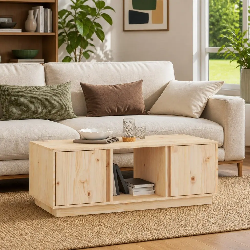 Coffee Table Solid Pine Wood Storage Compartments 110x50x40cm Brown