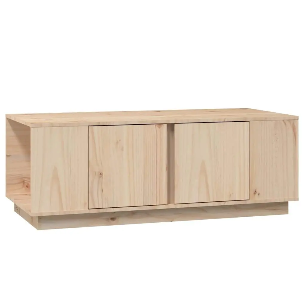 Coffee Table Solid Pine Wood Brown Storage Compartments and Doors