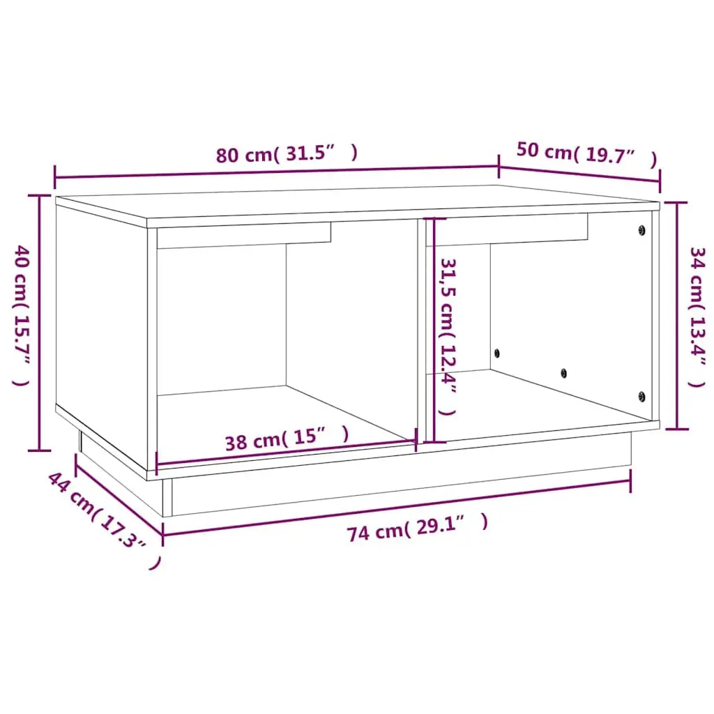 Coffee Table Solid Pine Wood Brown 80x50x40 cm with Storage Compartments
