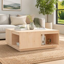 Coffee Table 100x101x40.5cm Brown Solid Pine Wood Storage Accent Furniture
