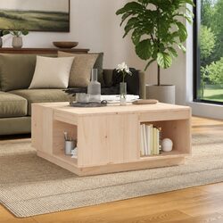 Coffee Table 80x81x36.5 cm Brown Solid Pine Wood Storage Living Room Furniture