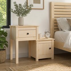Bedside Cabinet 79.5x38x65.5 cm Solid Wood Pine Storage Nightstand Drawer Door