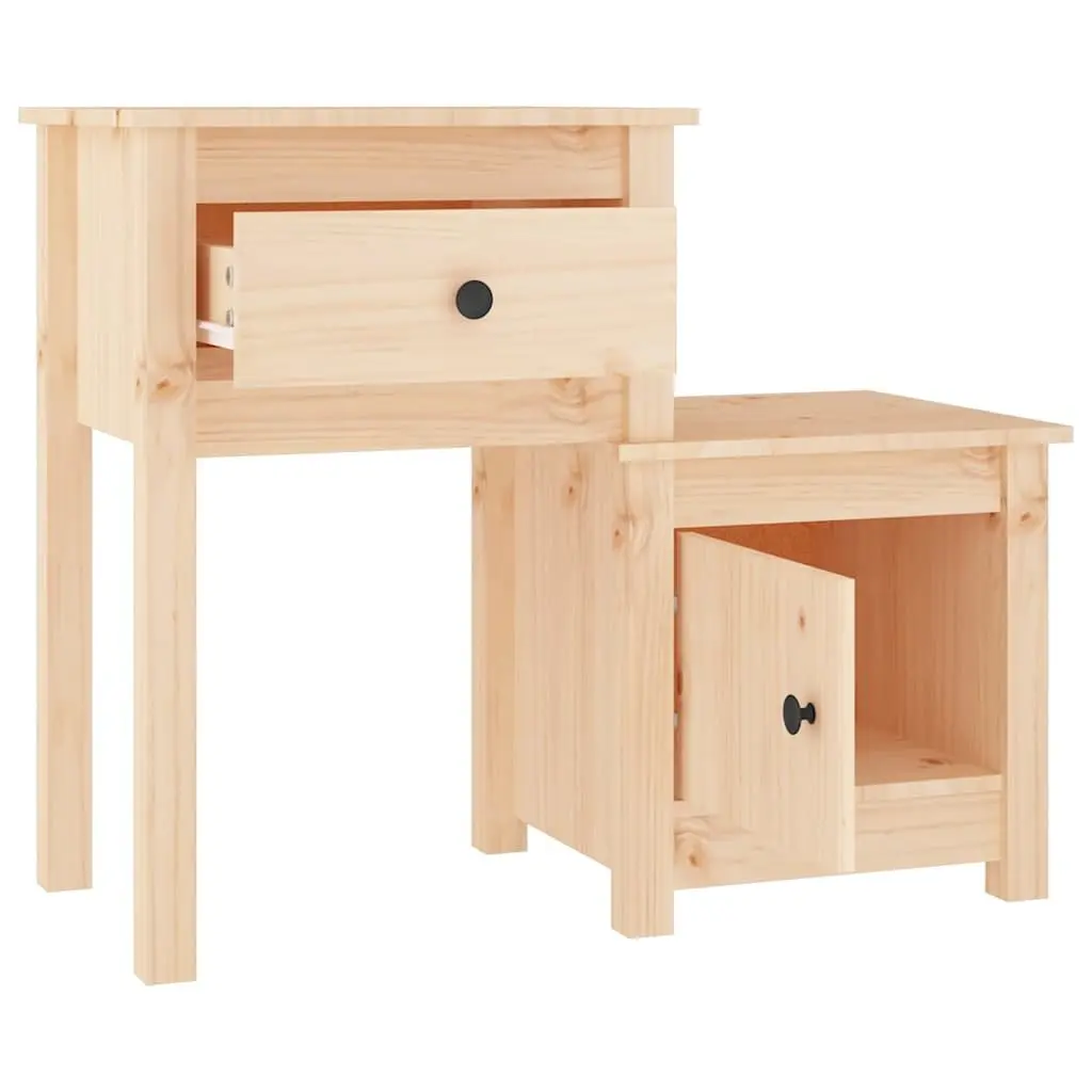 Bedside Cabinets Solid Wood Pine Nightstand 2 pcs Brown Storage Drawer Door