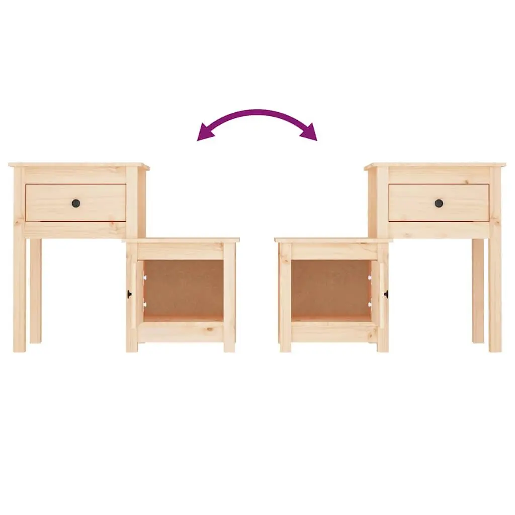 Bedside Cabinets Solid Wood Pine Nightstand 2 pcs Brown Storage Drawer Door