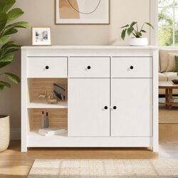 Wooden Sideboard White Storage Cabinet 3 Drawers 6 Compartments Living Room