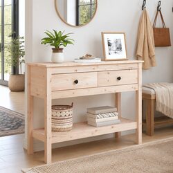 Console Table 100x35x75 cm Solid Pine Wood Storage with 2 Drawers Open Shelf